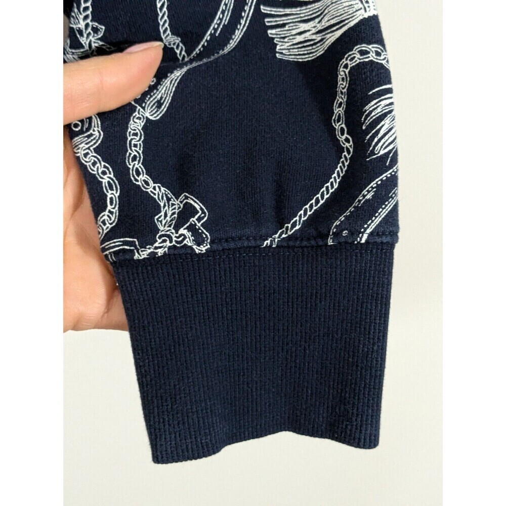 Lauren Ralph Lauren Cropped Hoodie Navy Chain Print Casual Pullover Sz L - Picture 7 of 9